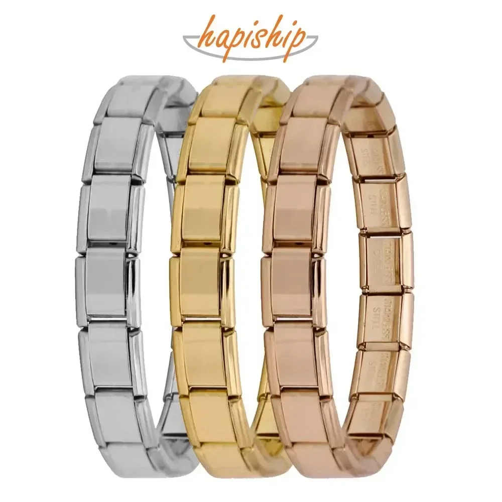 Hapiship New Women\'s Jewelry 9mm Width Itanlian Elastic Charm Bracelet Fashion Stainless Steel Bangle ST-