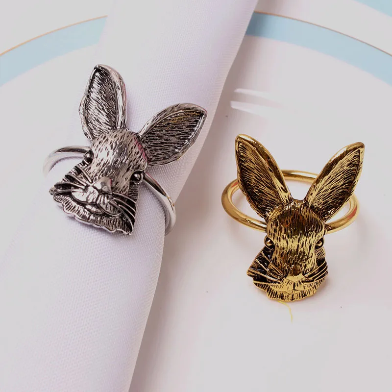 Napkin Rings Holders Gold Easter Bunny Buckle Dinner Rabbit Design Becket For Hotel Wedding Party Event Dining Table Decoration