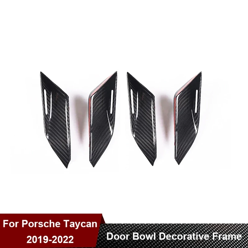 

Real Carbon Fiber Car Inner Door Bowl Decorative Frame For Porsche Taycan 2019 2020 2021 2022 Interior Modification