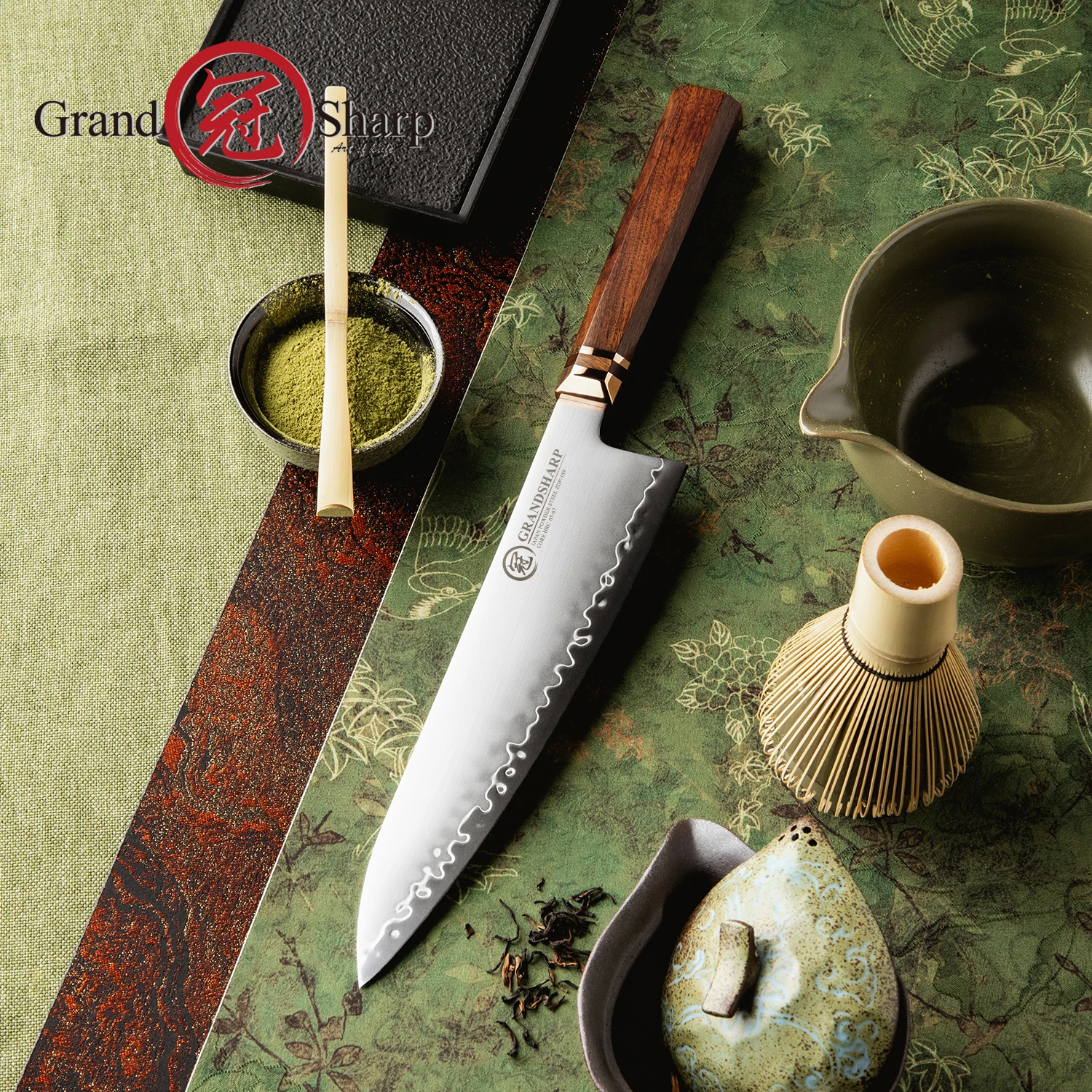Grandsharp 8.5''Chef Knife ZDP-189 Steel Core 65-67 HRC High Hardness Blade with Mkuruti Wood Handle Kitchen Cutting Tool