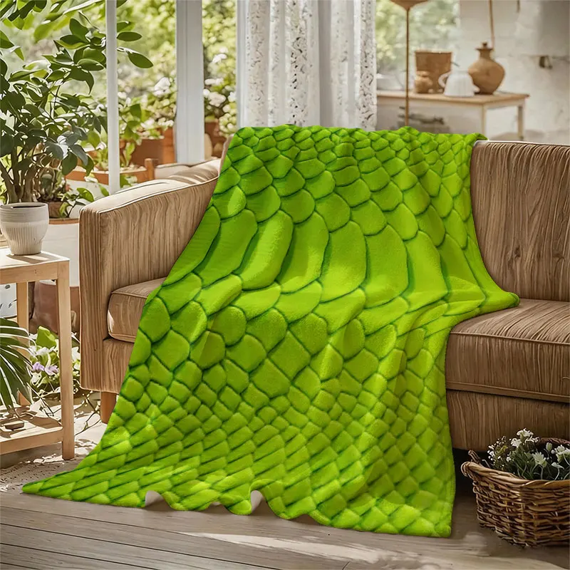 Lime Snake Skin Texture Flannel Blanket Warm Soft Halloween Christmas Decorative Couch Warm Cozy All-Season Gift