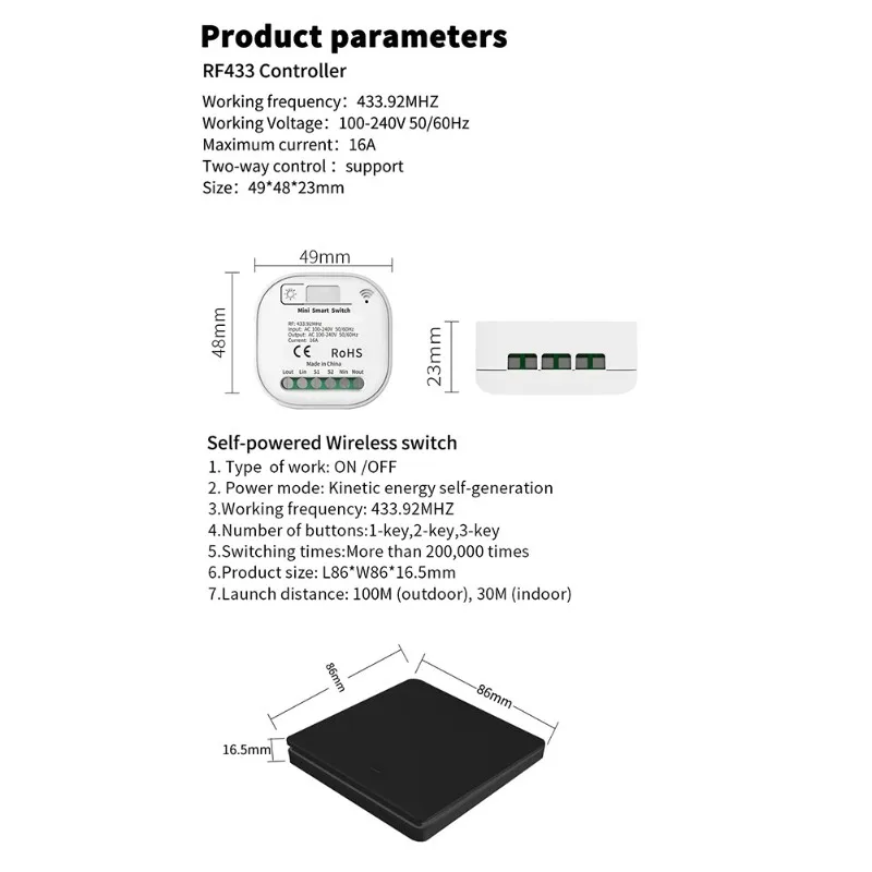 

B28C-Smart Stick-On Wireless Remote Control Light Switch, 220V No Wiring Needed For Living Room Outdoor Garden Home Lighting