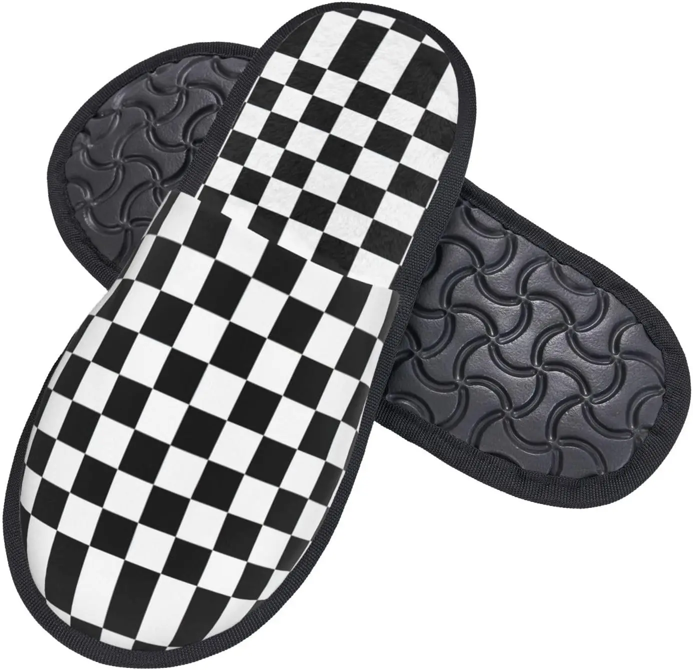Black and White checkered stripes printing Fall Winter Comfy House Shoes Portable for Hotel Travel Gifts for Women and Men