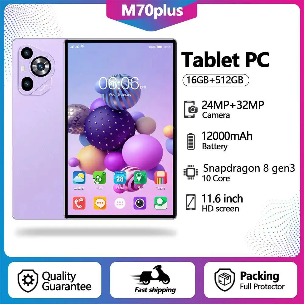 

New Tablet For M70 Plus 4G 5G Dual SIM Android Global Version 11.6HD Face Recognition Tablet PC 16GB+1TB For Children's Kid Tab