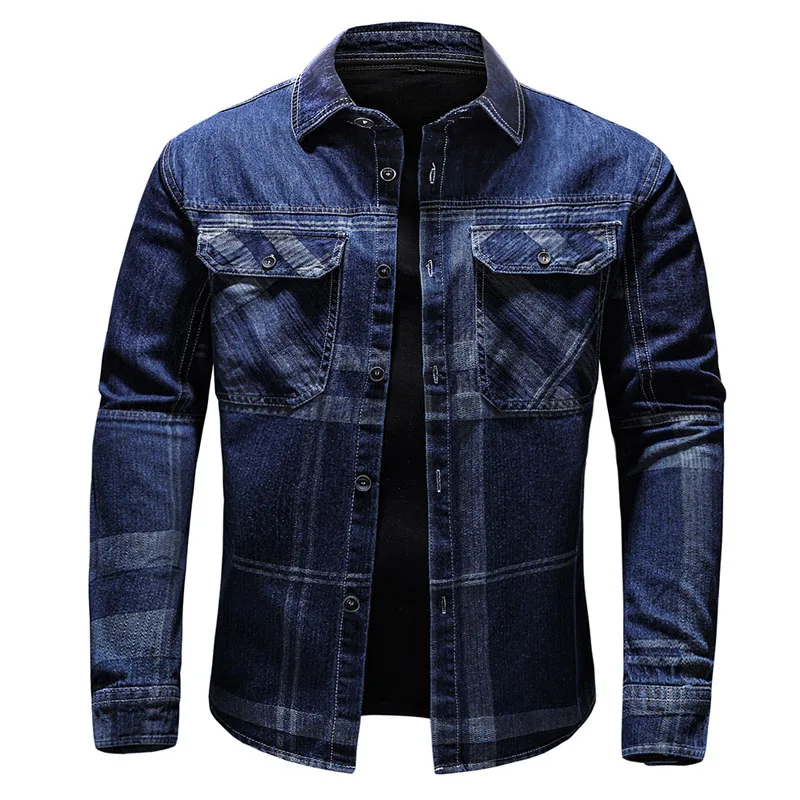 

2025 New Autumn Denim Shirt Men Long Sleeve Quality Cowboy Shirts Men's Casual Plaid Jeans Outwear Male Coat Clothing MY868