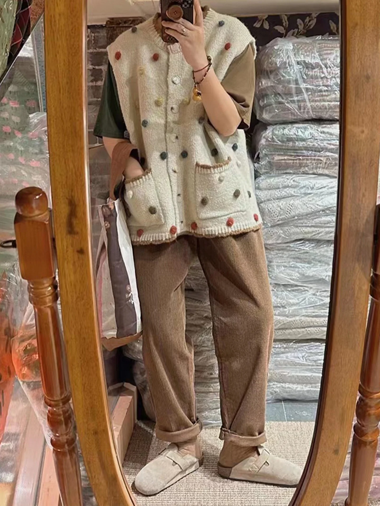 

Autumn Winter Knitted Vest Women's plus Size Faux ket 3D Ball Ball Retro Peach Color Warm Cozy Faion Versatile Top