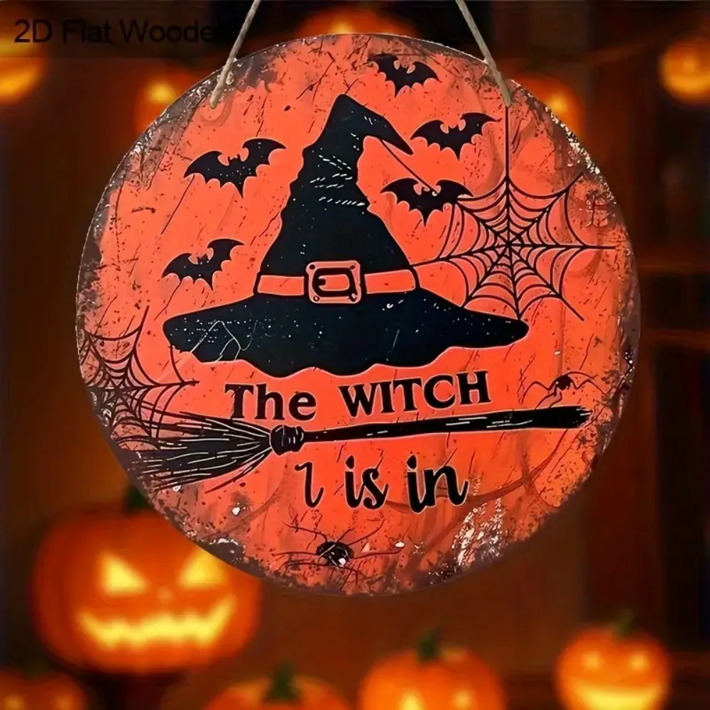 CIFBUY Retro Witch Hat Broom Bat Aluminum Wall Art Waterproof Decor for Home Bar Porch Garden Patio