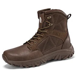 Brand High-Top Leather Men's Boots Breathable Desert Combat Men Work Ankle Outdoor Non-slip Hiking Boots Men's Motorcycle Boots
