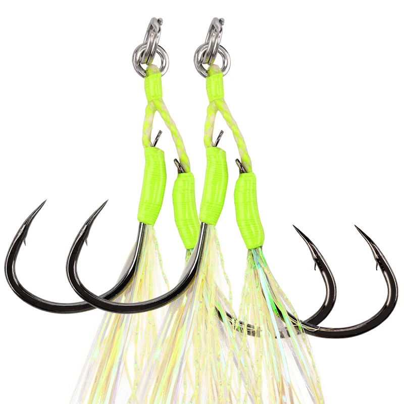 magna tackle  SLJTW-PTL assist Hooks Stainless Steel Optopus Rolled In Jigging Assist Fishing Hooks with Glow Tassels