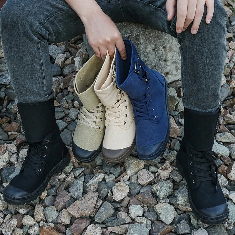 Classical Men Desert Boots Canvas Mens Working Safty Shoes High Top Tooling Boots Men\'s Ankle Boots Fashion botas masculino