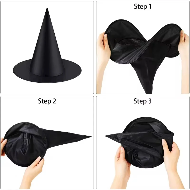 1–12 Stück Halloween-Hexenhüte, schwarz, hängende Dekoration für Party, Erwachsene, Kinder, Kostümzubehör, Hexerei, Partygeschenke, Zubehör – Detail 8