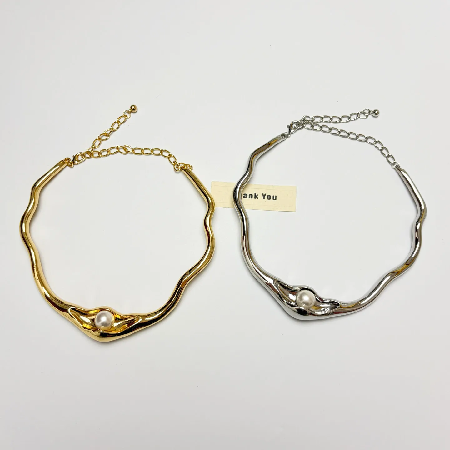 Irregular Wavy Metal Pearl Choker Necklace Elegant Texture Trendy Women Neck Jewelry