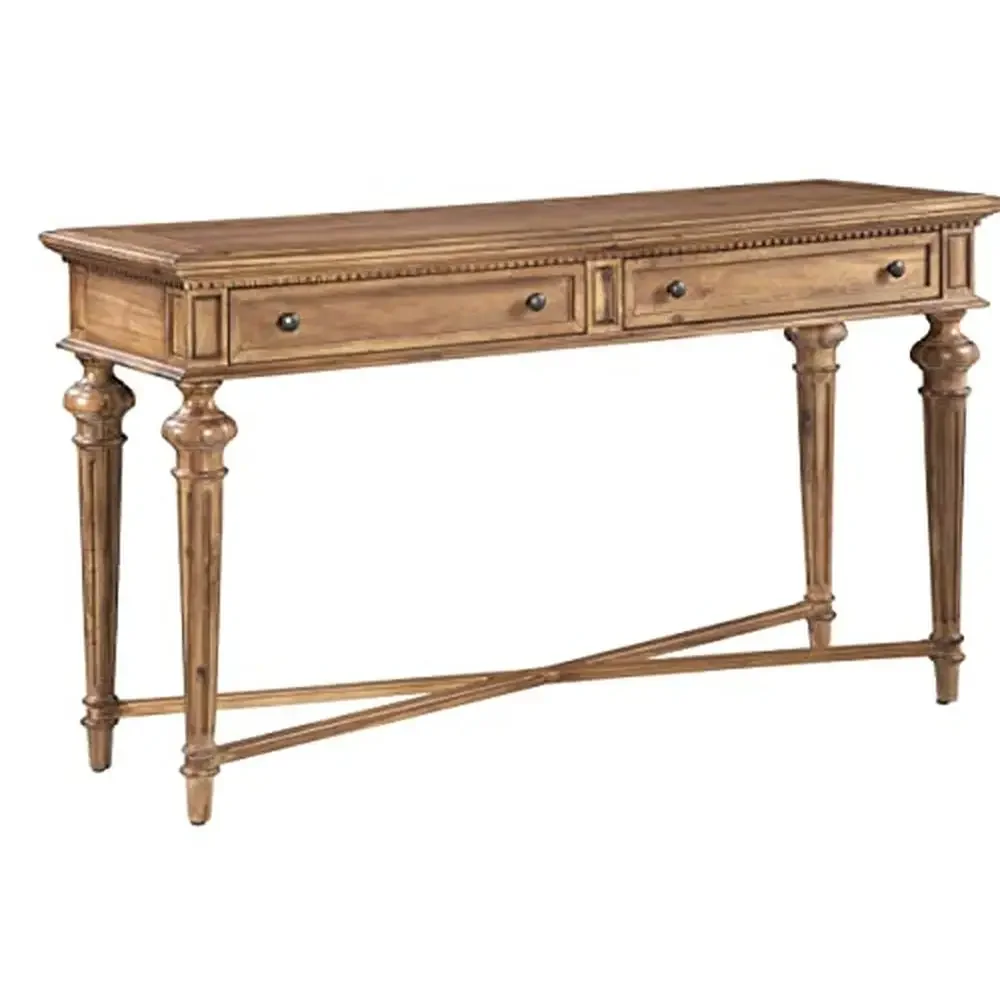 Acacia Wood Sofa Table with Drawers Rustic Wellington Hall Finish