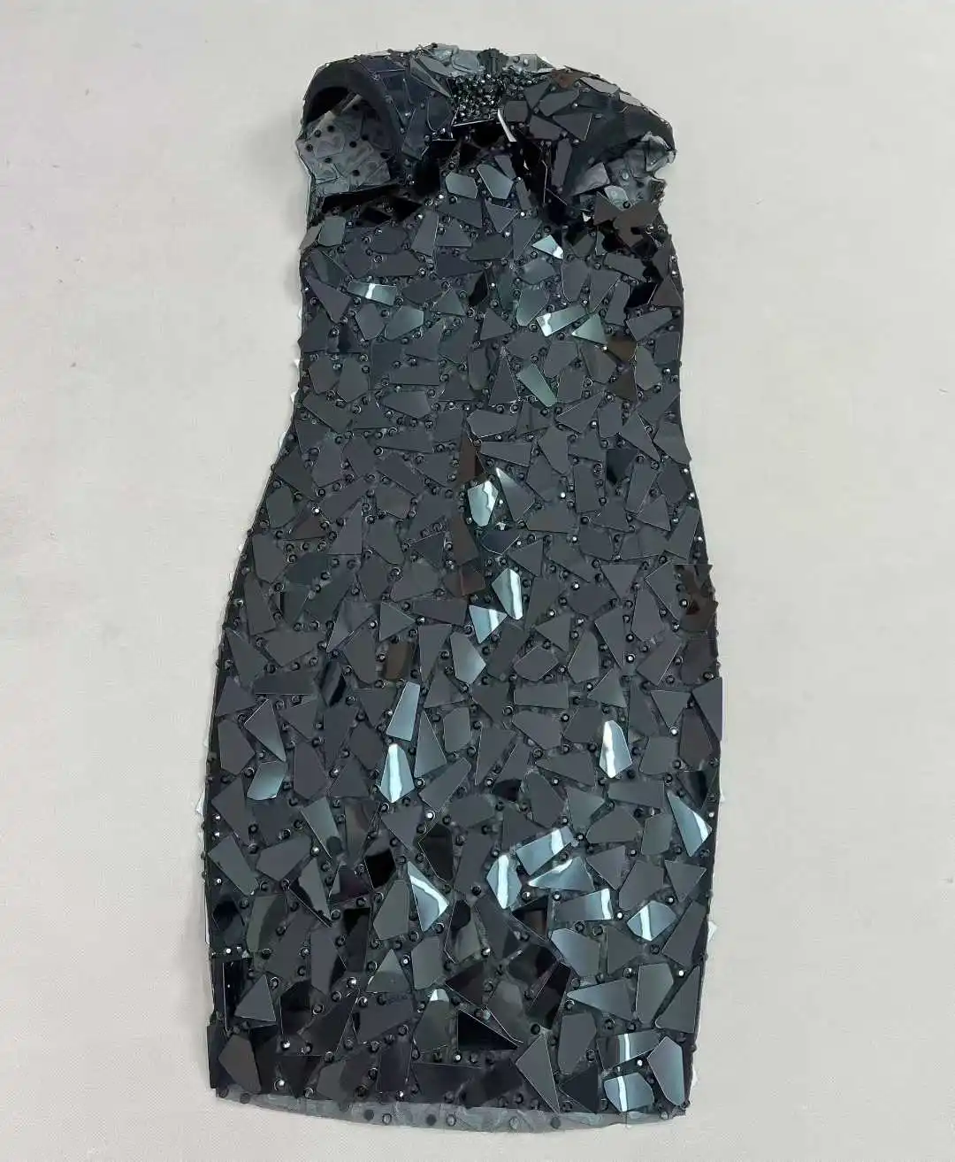 Vestido de lujo negro brillante con espejos y diamantes de imitación, vestido Sexy de malla transparente para mujer, vestido de fiesta de cumpleaños y cóctel de noche, disfraz de alfombra roja