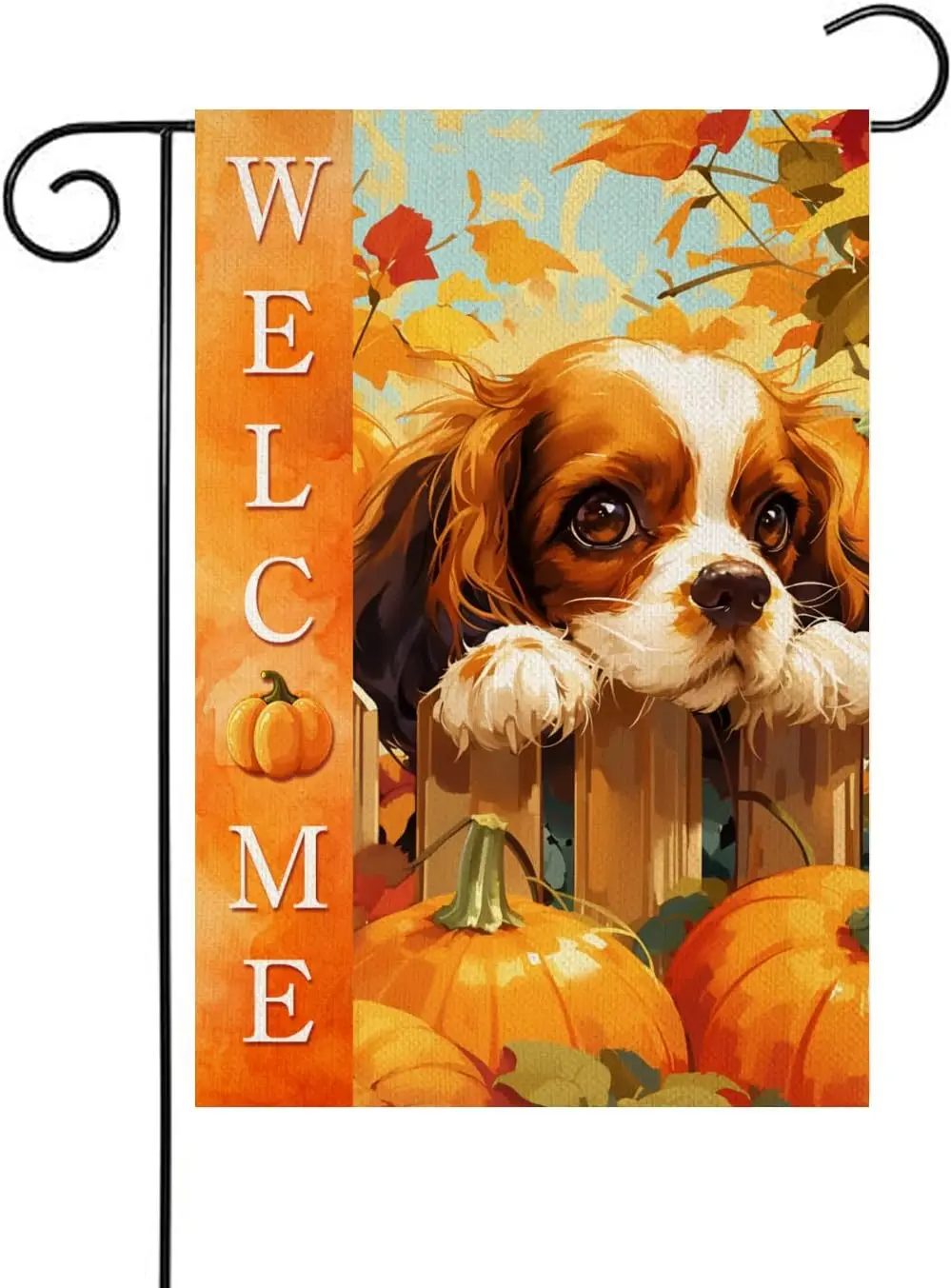 HILILIAN Bandera de jardín de doble cara de 12x18 con diseño de Cavalier King Charles Spaniel inclinado sobre la valla y calabacines pequeños de arpillera Th LLO