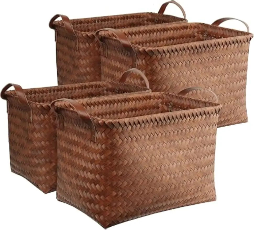 

Handwoven Wicker Storage Baskets Set of 4, Large Laundry Hampers for Home Organization in Brown