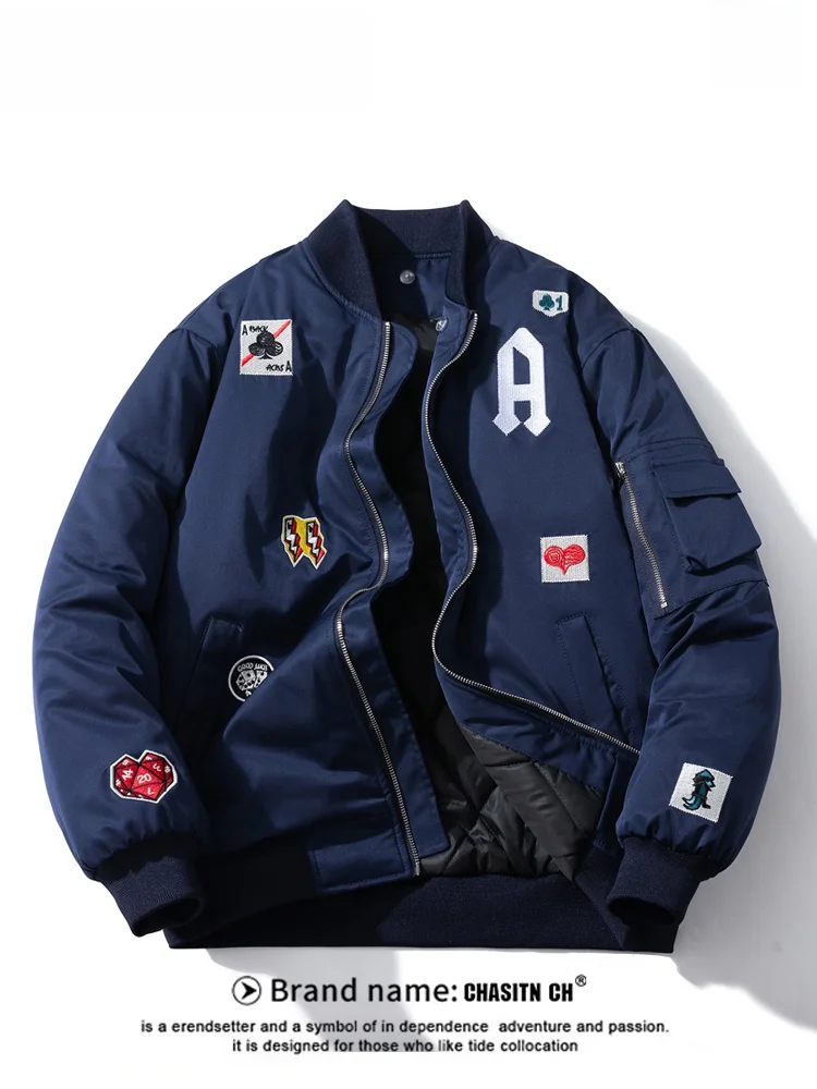 

Новая мужская зимняя утепленная куртка из хлопка с вышивкой, свободного кроя, в американском стиле, для пар, городская модная верхняя одежда