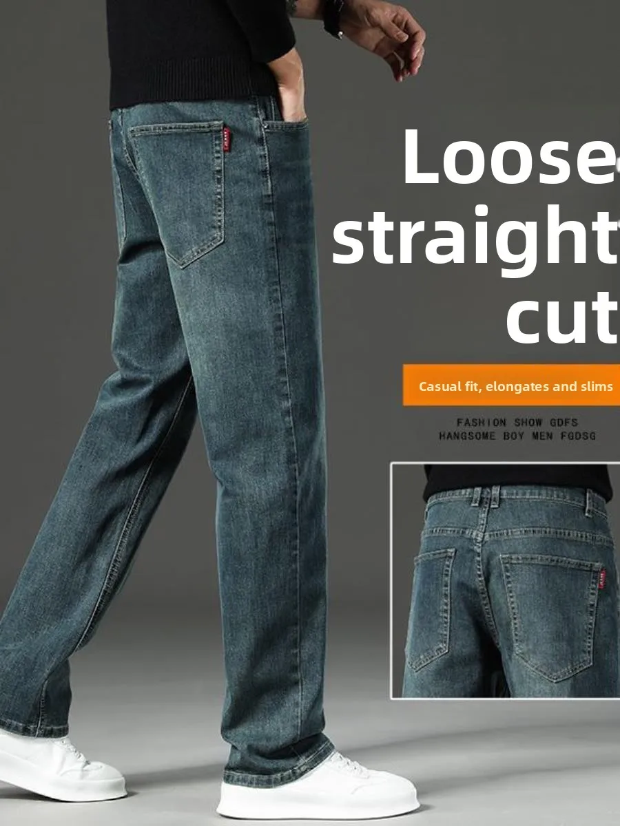 

New 2026 Men's Fce Lined Loose Straight Leg Jeans Thiened Stretchy Autumn Winter Denim Casual Wear Resistant Straight Tu...