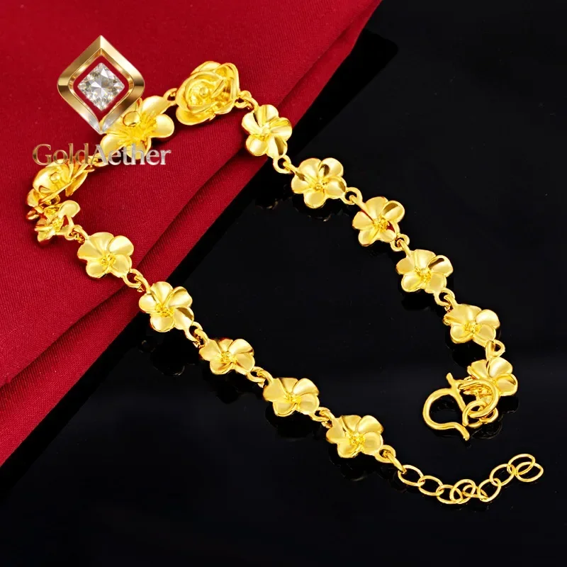 

GoldAether Classic Fashion 9999 24K Real Gold Versatile Gold Flower Bracelet Jewelry 24K Gold Handmade for Women Gift for Mothe