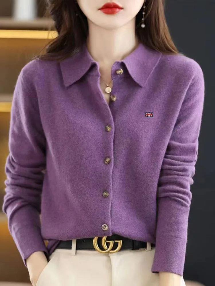 Cashmere Women Cardigan Polo Neck Sweater Spring Winter Female Long Sleeve Wool Knitted Solid Soft Coat Shirt Top knitwear