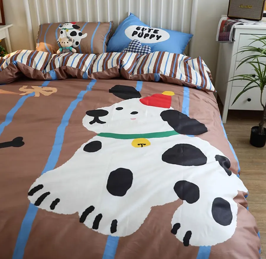 

Cute cartoon dog stripes bedding set 1.2 1.5 1.8 kid teen,twin full queen cotton home textile bed sheet pillow case quilt cover