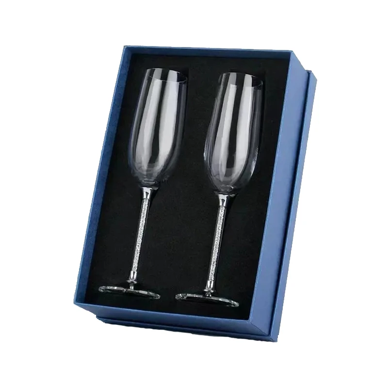 2Pcs 235ml White Diamond Creative Wedding Champagne Glass Set Crystal Flutes Bride Groom Toasting Cup Bar Bubble Wine Tulip Cup