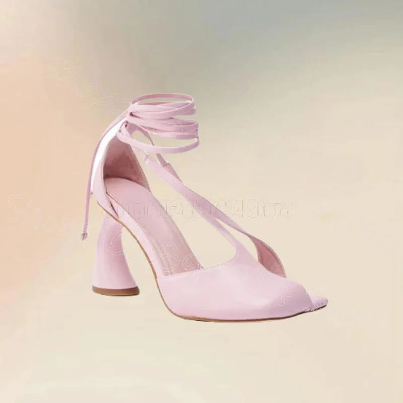 

Pink Flip Flop Strange Style Heels Twine Sandals Lace Up Women Shoes Novel Fashion Party Banquet Dating 2025 Zapatos Para Mujere