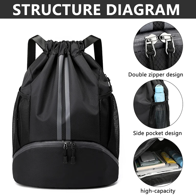 Outdoor Men Sports Bags Large Football Basketball Bag Gym Swimming Drawstring Bag Women Camping Waterproof Shoes Oxford Backpack