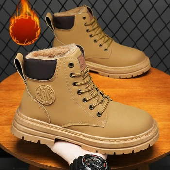 מגפי שלג לגברים חורף מפוארות חמות גבוהות בסגנון בריטי מגפי קרסול לגברים עם סוליית מוצקת לא מחליקה לעבודה בחוץ בוטס דה הומברה