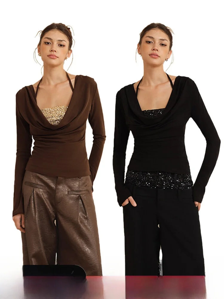 

Выбранный двухсекционный вязаный жилет с пайетками «Neihuan», длинный женский повседневный облегающий эластичный длинный топ Sve Base irt