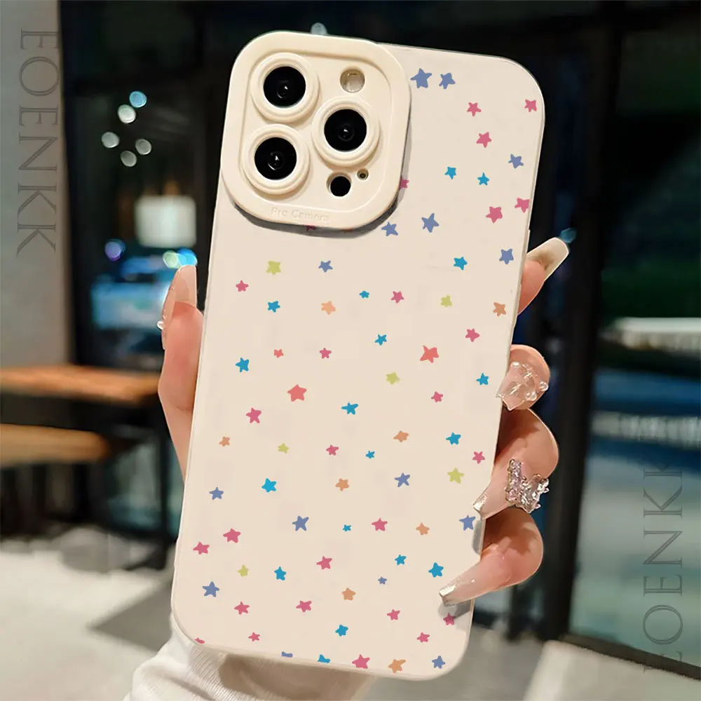 Simple Color Star Print Phone Case For IPhone SE 20 22 14 15 Plus 15 12 14 13 11 Pro Max 12 13 Mini XR XS X Aseismatic Soft Case