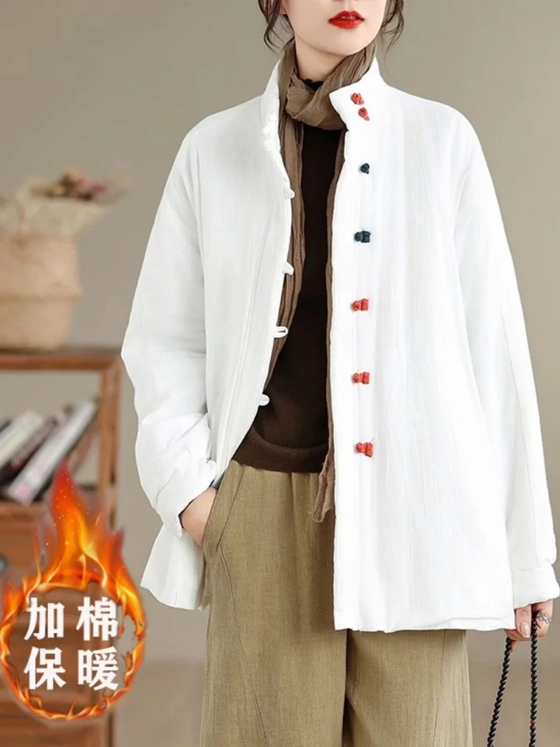 

Cotton And Linen Jacket With Thick Cotton Winter Ramie Top Retro Chinese Style Buttoned Quilted Coat Outerwear W10450