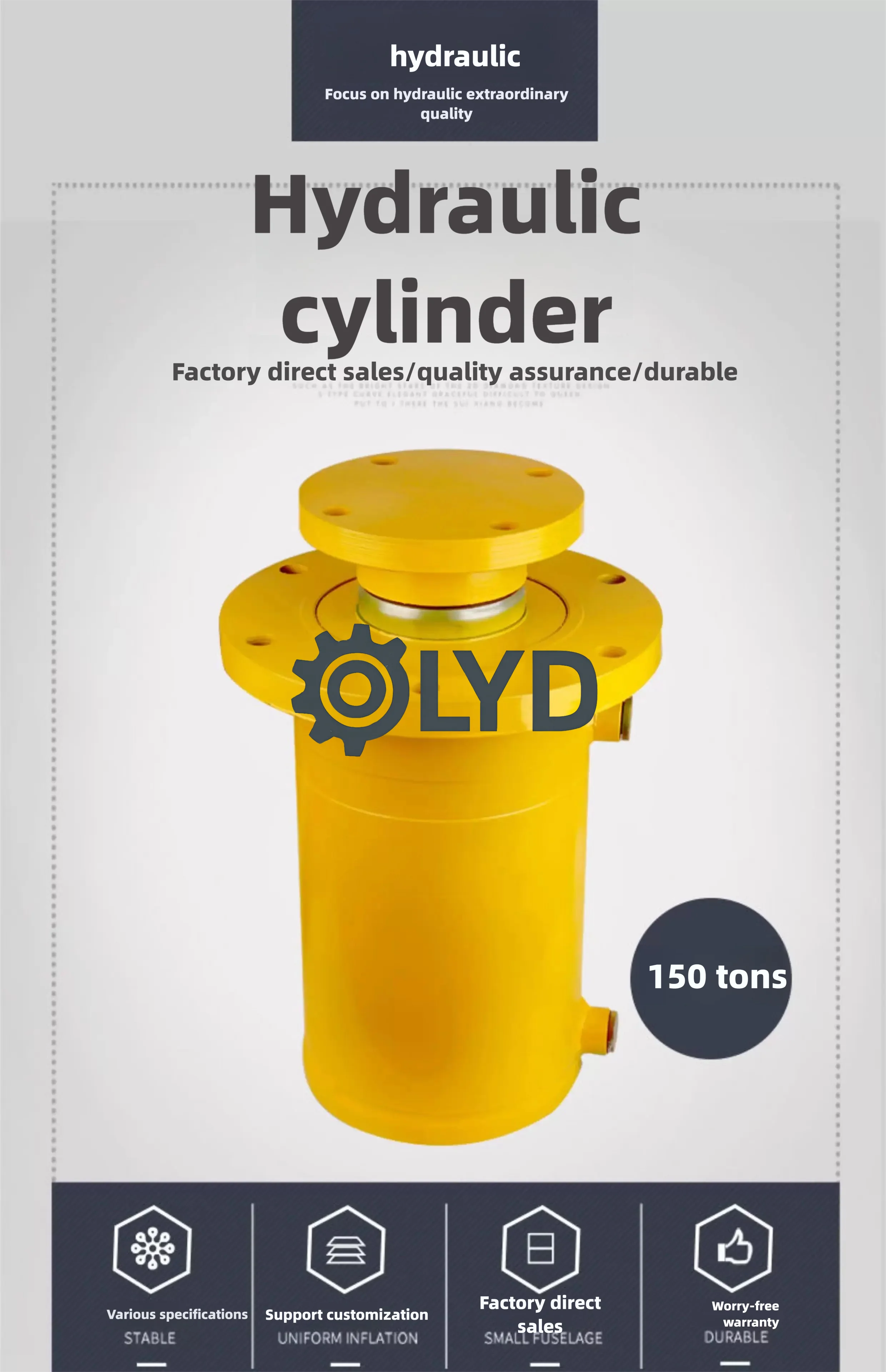 150 Ton 250mm Bore Solid Heavy Duty Bidirectional Lifting Hydraulic Cylinder Electromagnetic Power Unit