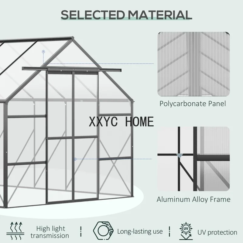 20'x 8 'aluminum greenhouse, polycarbonate walk-in garden sunroom with adjustable roof ventilation, winter plant warm house