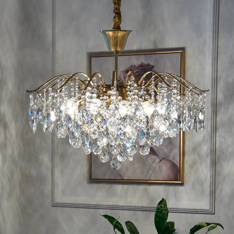 

Crystal Chandelier Modern Living Room French American Creative Art Light Luxury Retro Restaurant Bedroom Light