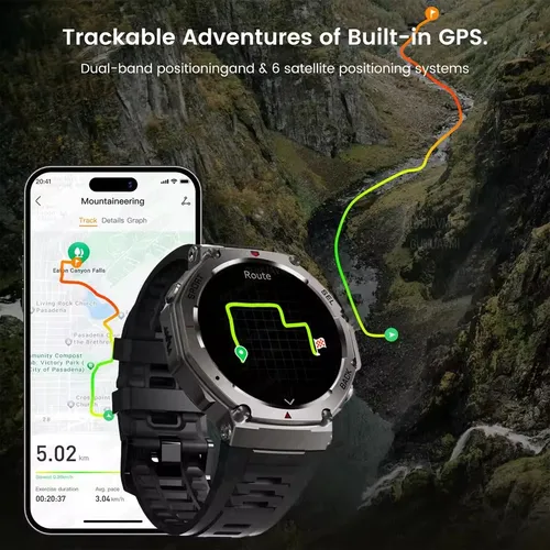 Imagen 2 del producto 2025 nuevo reloj inteligente militar con llamada Bluetooth, brújula GPS integrada, altímetro barométrico, relojes inteligentes deportivos impermeables 10ATM para hombres