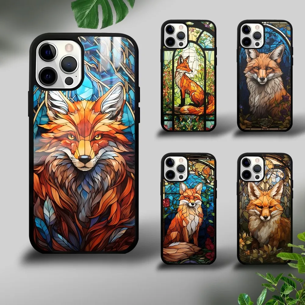 Stained Glass Fox Phone Case For iPhone 16 15 14 13 12 11 Pro Xs Max Mini Plus Celulares Hard Funda