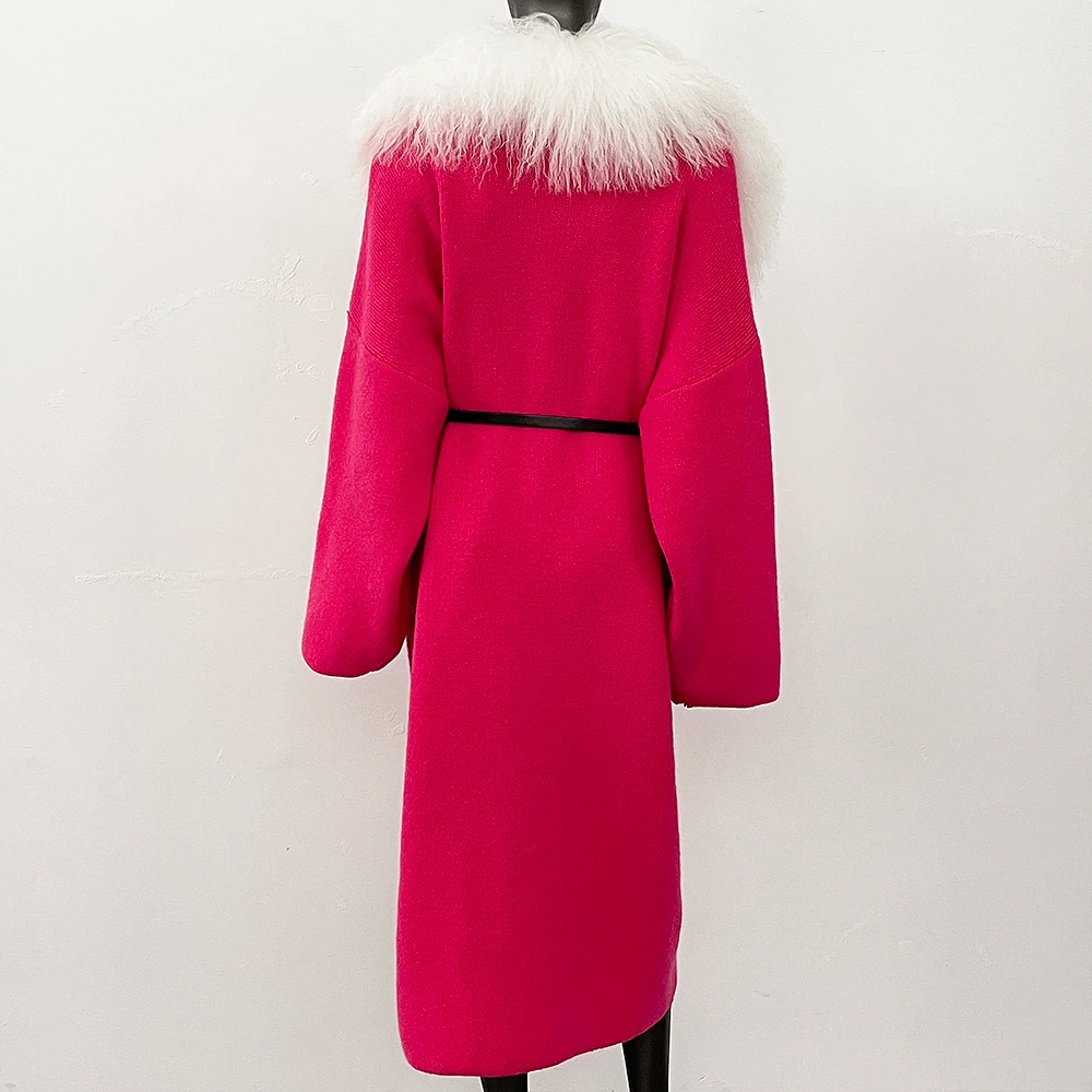 FURYOURSELF Długi Ciepły Pasek Odzież Damska Moda Ubrania Transportowe Zimowy Kardigan Damski Prawdziwy Mongolski Sweter z Owczej Skóry