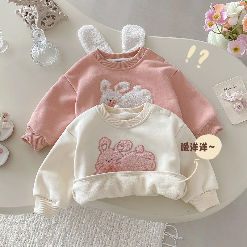 Girls' Western Korean Rabbit Hoodie - close-up view