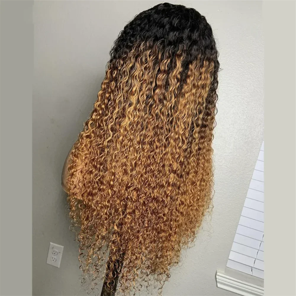 

Long Soft 26Inch Kinky Curly Ombre Blond 180 Density Lace Front Wig For Women With Baby Hair Synthetic Preplucked Glueless Daily