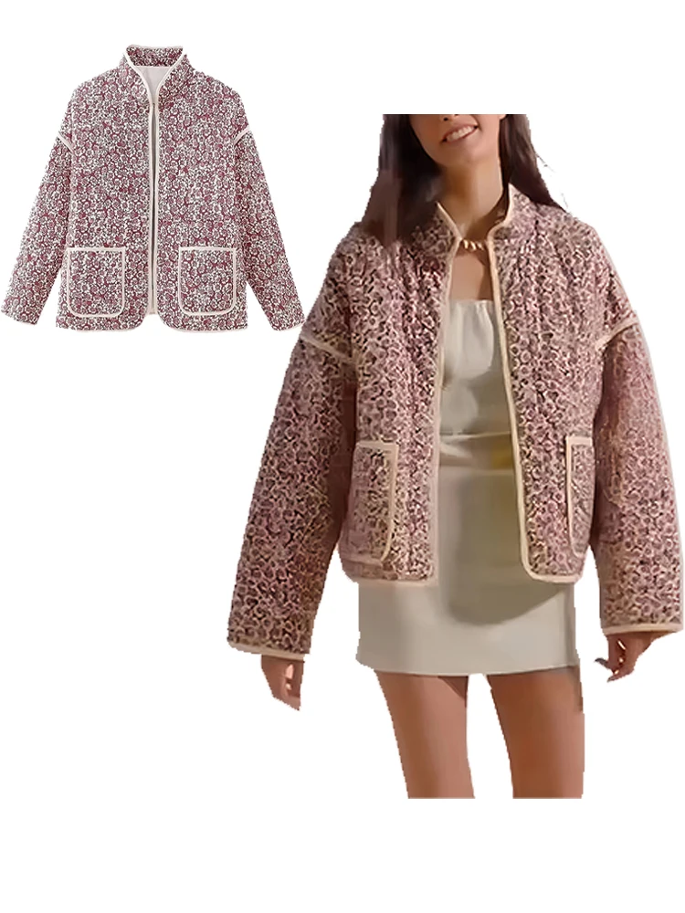 ZBZA Ladies Casual autunno e inverno New Flower Warm Standing Collar giacca trapuntata cappotto antivento tascabile grande