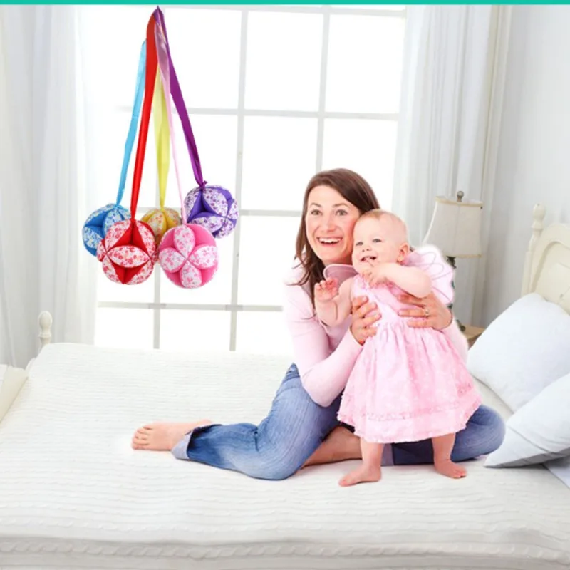 Creative Fabric Grab Ball for Infants and Toddlers Baby Interactive Fabric Ball with Rattle Ribbon Embroidered Ball Toy
