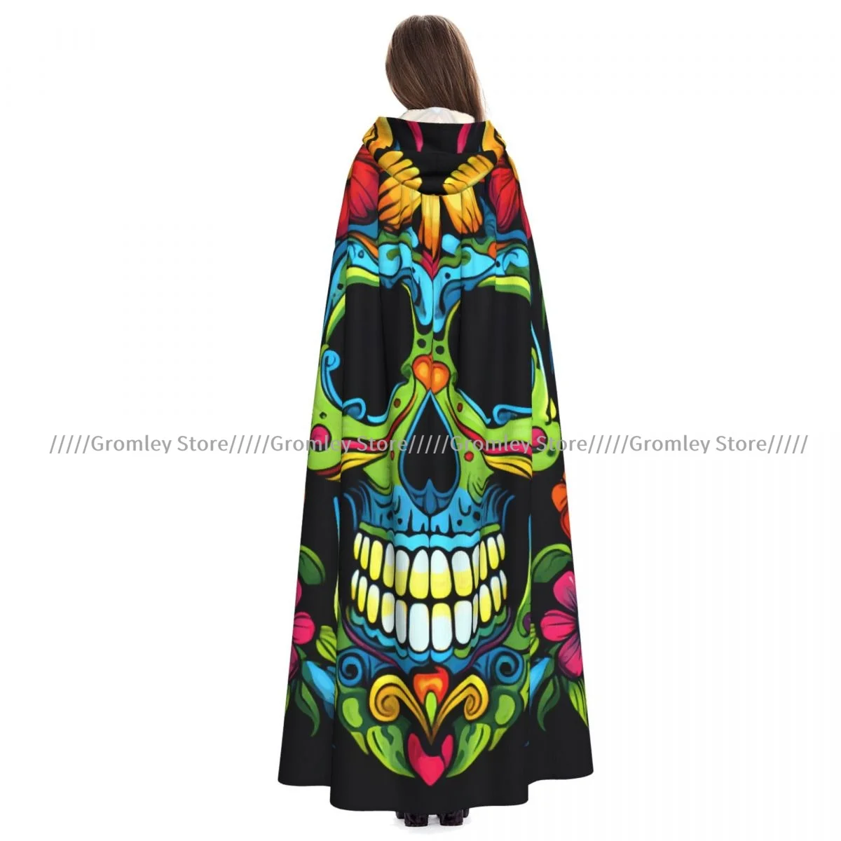

Mexican Day Of The Dead Sugar Skull Witch Cloak Halloween Cosplay Costume Adult Unisex Cloak Retro Ages Cape