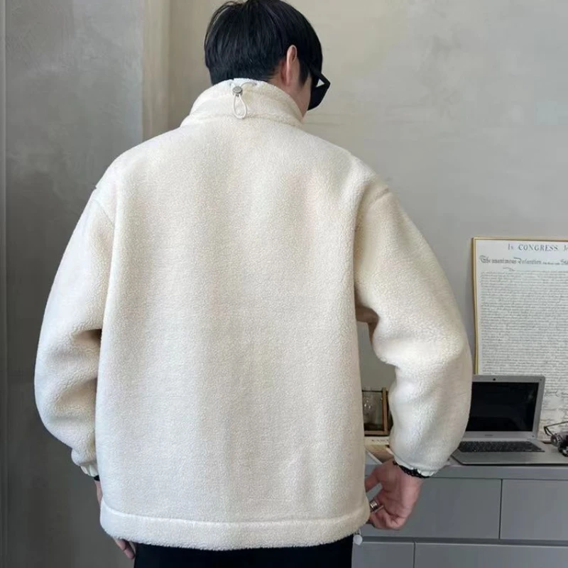 Men's Stand Colar Jackets Solid Color Coat Warm Man Outdoor Bomber Jacket Polar Fleece Winter Parkas Youth Clothes Size M 5XL