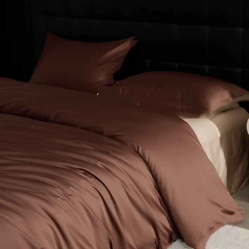 

1 шт., шелковисто-коричневый пододеяльник для односпальной двуспальной кровати, натуральное лиоцелловое волокно, домашнее осеннее горячее постельное белье 220*240 см, пододеяльник