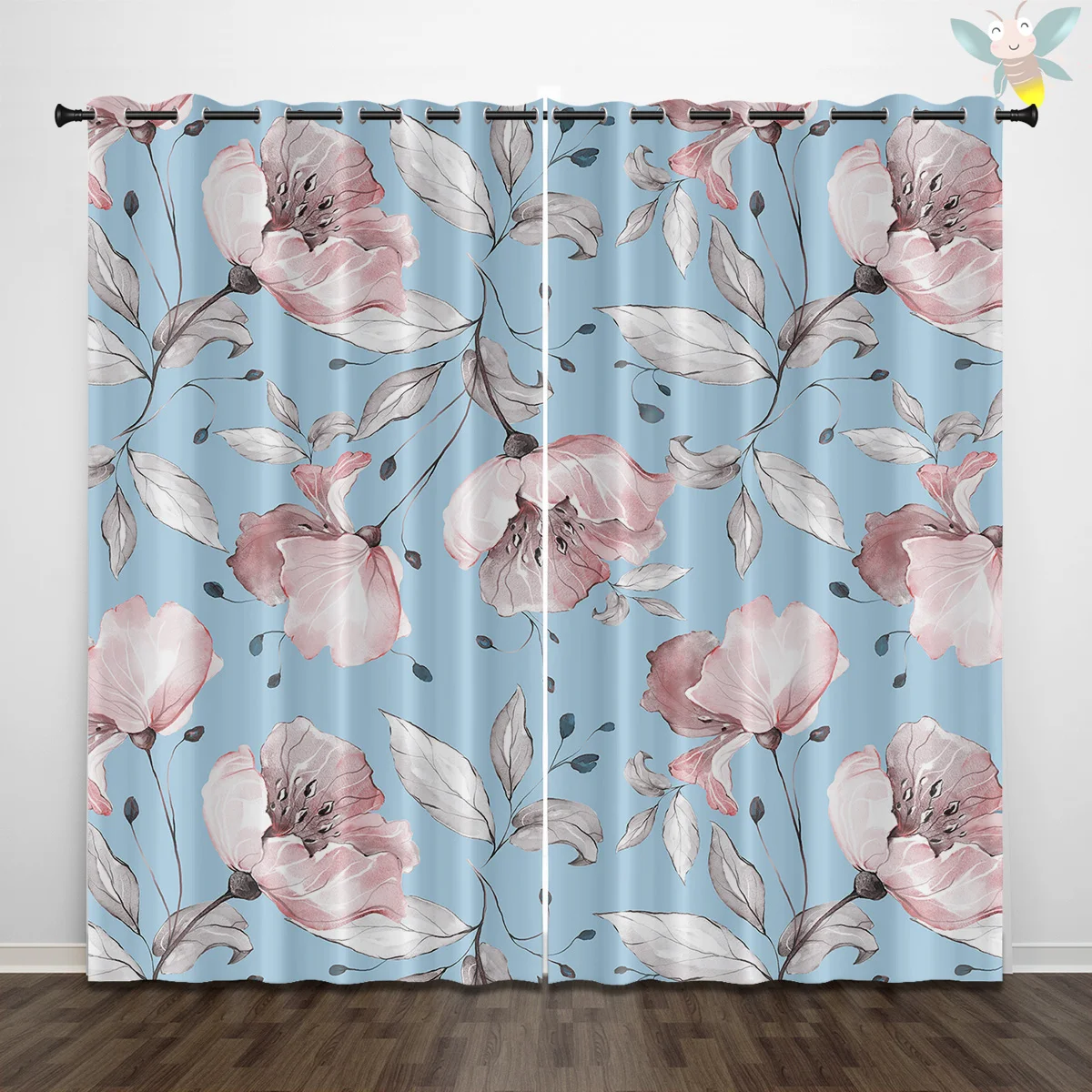 Butterflies, Flowers, Blackout Curtains Thermal Insulated Curtains for Bedroom Living Room Balcony 2PCS Total Privacy Decoration