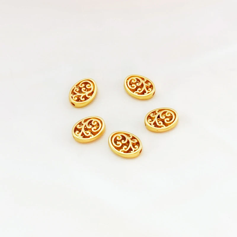 4 pieces 8*12mm copper-clad gold hollowed out double-sided oval beads DIY hand jewelry bracelet hair accessories materials