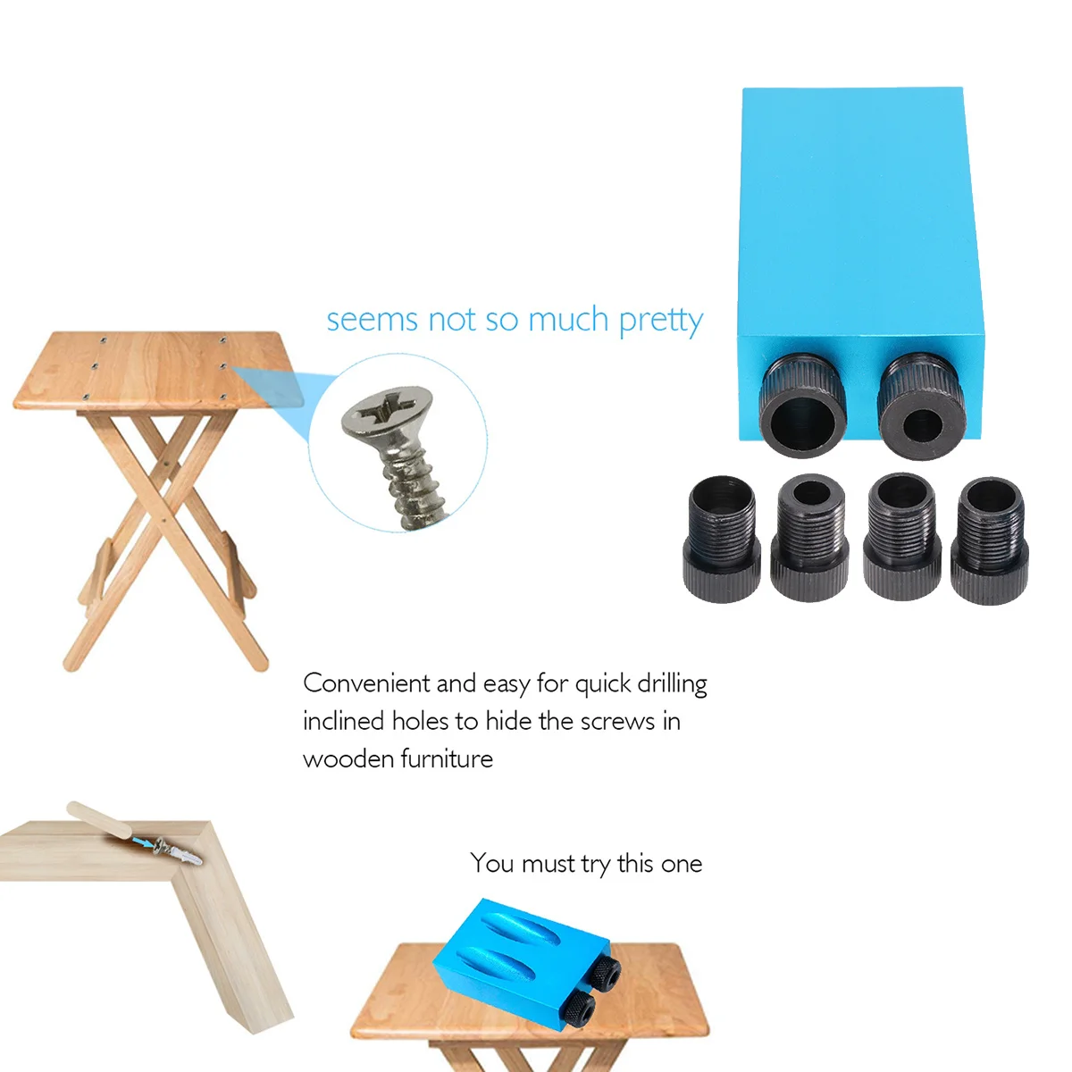 سبائك الألومنيوم 15 درجة ثقب مائل مجموعة أدوات النجارة المهنية لأي نوع الخشب مجموعة ثقب مائل