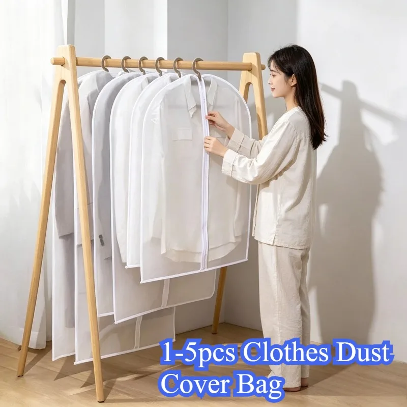 1-5pc Clothes Hanging Dust Cover Wedding Dress Cover Suit Coat Storage Bag Transparent Fully Enclosed Clothes Cover with Zipper