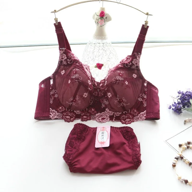 Red Bra Set I Underwear I Full Cup Steel Ring Plus Size Clothing 2 Piece Sexy Gathered Bras For Women Bra H Cup Size 42g